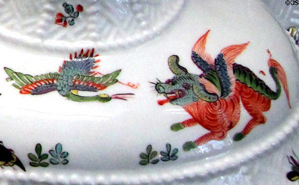 Details of Meissen crane flying above kylin (c1740). Munich, Germany.