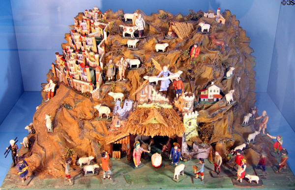 Rustic German Christmas crèche at folk art Collection Gertrud Weinhold. Munich, Germany.