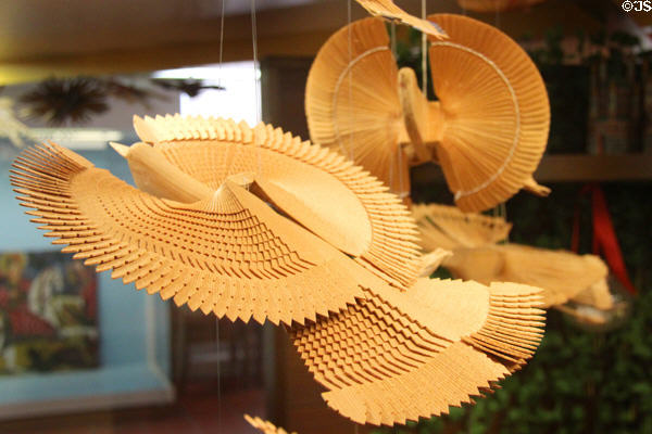 Carved Holy Spirit Birds from Europe at folk art Collection Gertrud Weinhold. Munich, Germany.