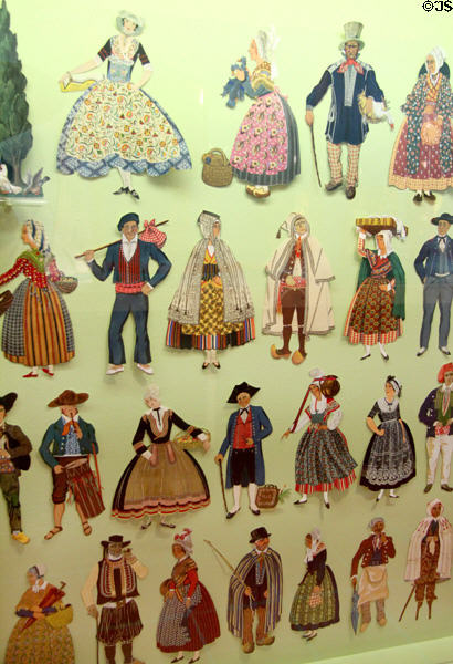 Cutout dolls of Europeans in Ethnic costumes at folk art Collection Gertrud Weinhold. Munich, Germany.