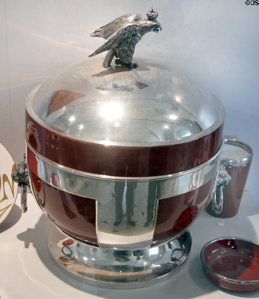 Cadinen Majolika ceramic bowl with silver mount (c1908) probably a present from Wilhelm II to Tsar Ferdinand of Bulgaria for his coronation at History of East & West Prussia Museum. Munich, Germany.