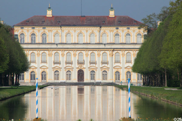 New Schleißheim Palace reflected in central canal. Munich, Germany.