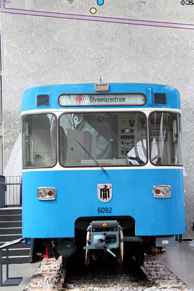 Prototype Munich Underground (U-Bahn) light weight railcar (1967) at Deutsches Museum Transport Museum. Munich, Germany.
