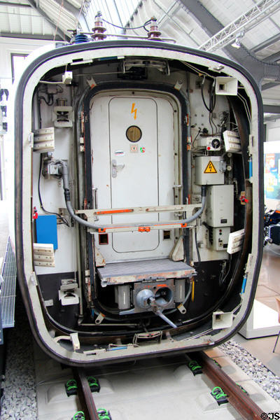 ICE-V experimental Train (1985) detail of section door to next railcar at Deutsches Museum Transport Museum. Munich, Germany.