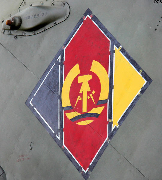 Former East German DDR markings on MIG-21 MF fighter jet (1958-89) at Deutsches Museum Flugwerft Schleissheim. Munich, Germany.