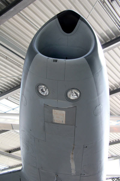 Air scoop of Canadair CL-13B Sabre Mk6 jet fighter (1957) at Deutsches Museum Flugwerft Schleissheim. Munich, Germany.