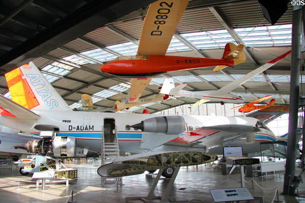 Gliders over VFW 614 / ATTAS research aircraft (1985) based upon German-developed commercial passenger jet at Deutsches Museum Flugwerft Schleissheim. Munich, Germany.