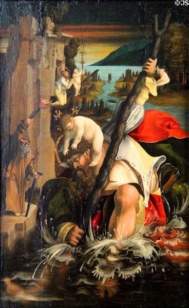 St Christopher painting (c1500-20) by Master of Christophorus at Alte Pinakothek. Munich, Germany.