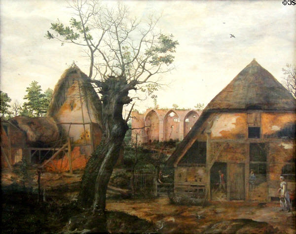 Farmstead landscape painting (2nd half 16thC) by Cornelis van Dalem at Alte Pinakothek. Munich, Germany.
