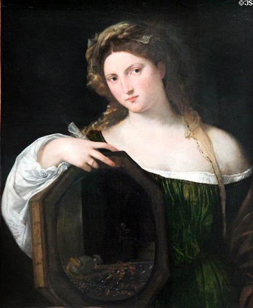 Earthly Vanity painting (c1515) by Titian at Alte Pinakothek. Munich, Germany.