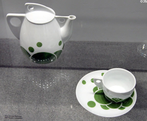 Porcelain coffee pot & cup (1901) by Jutta Sika made by Wiener Porzellan-Manuf. Josef Böck of Vienna at Pinakothek der Moderne. Munich, Germany.