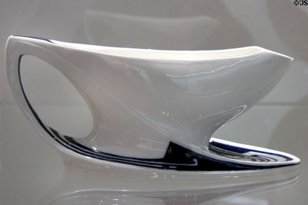 Porcelain gravy boat in whiplash pattern (1903-4) by Henry van de Velde made by Meissen of Germany at Pinakothek der Moderne. Munich, Germany.