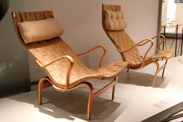 Armchairs (1934) by Bruno Mathsson of Sweden at Pinakothek der Moderne. Munich, Germany.