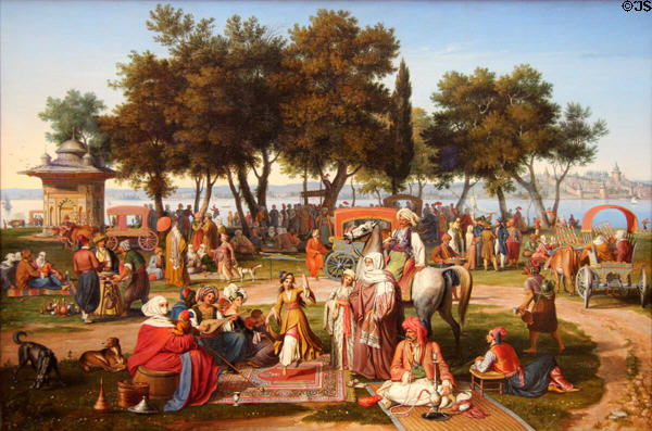 At the Sweet Waters of Asia in Constantinople painting (1837) by Johann Michael Wittmer at Neue Pinakothek. Munich, Germany.