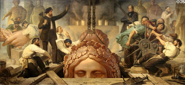 Munich Foundry Casting the Colossal Bronze Head of Bavaria painting by Wilhelm von Kaulbach at Neue Pinakothek. Munich, Germany.