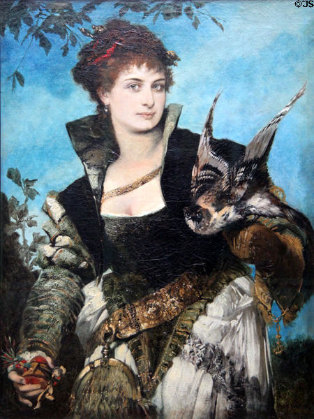 The Falconer painting (c1889) by Hans Makart at Neue Pinakothek. Munich, Germany.