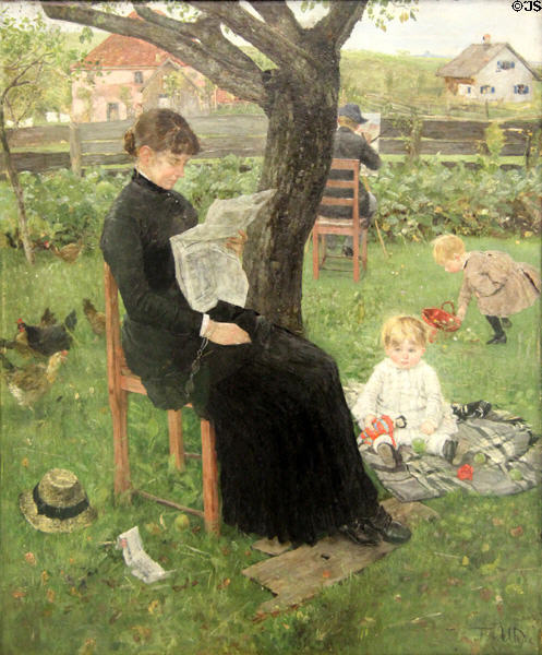 At Summer Resort painting (1883) by Fritz von Uhde at Neue Pinakothek. Munich, Germany.