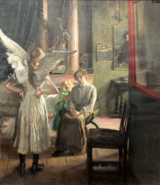 Artist's Model in the Break painting (1908) by Fritz von Uhde at Neue Pinakothek. Munich, Germany.