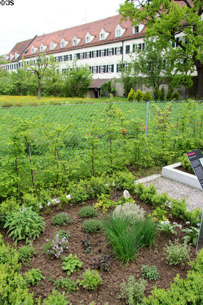 Restored monastery garden on land once owned by Welser family at Fugger und Welser Erlebnismuseum. Augsburg, Germany.