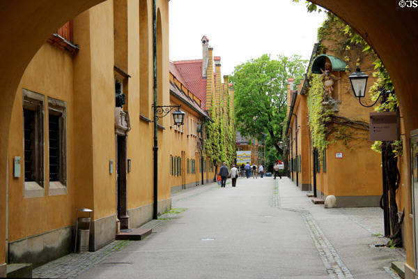 Street within walls of Fuggerei. Augsburg, Germany.