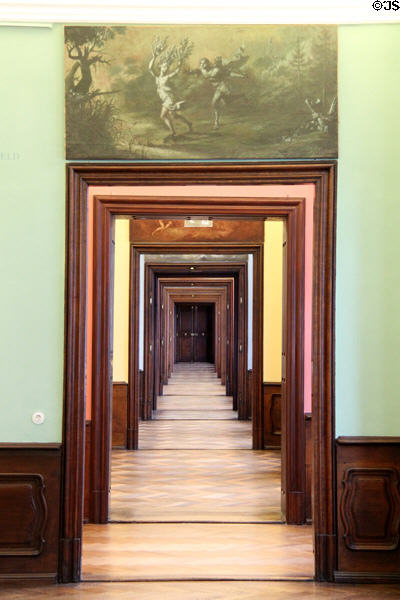 Galleries seen through row of doors at Municipal Art Gallery at Schaezler Palace. Augsburg, Germany.