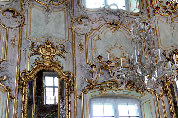 Gilded rococo ornamentation on walls of ballroom in Municipal Art Gallery at Schaezler Palace. Augsburg, Germany.