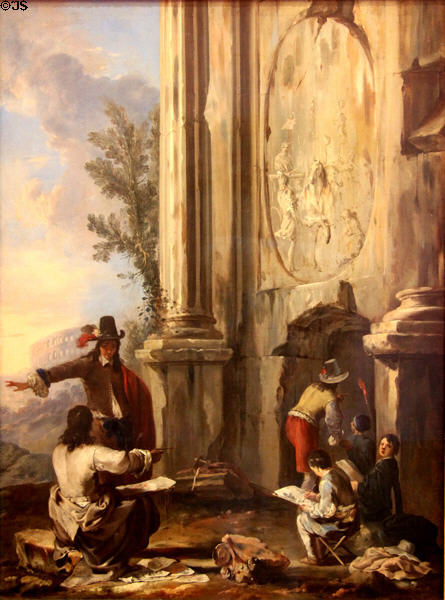 Draftsmen in Roman Ruins painting (1634-35) by Johann Heinrich Schönfeld from Augsburg in Municipal Art Gallery at Schaezler Palace. Augsburg, Germany.