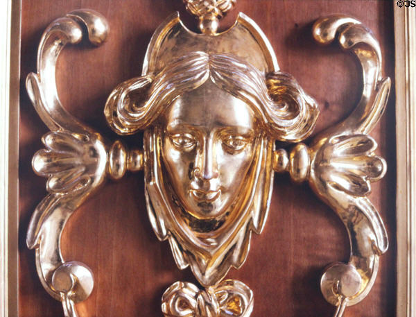 Rococo portrait face in Goldener Saal at Augsburg Rathaus. Augsburg, Germany.