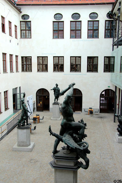 Sculpture collection in inner courtyard at Maximilian Museum. Augsburg, Germany.