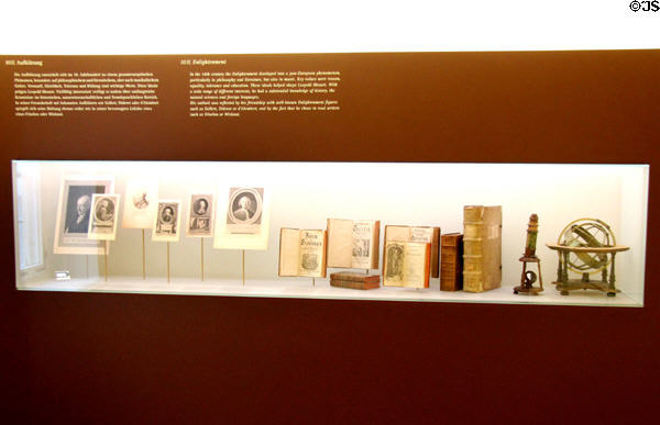 Items related to Leopold Mozart's intellectual development during era of Enlightenment at Mozarthaus Museum. Augsburg, Germany.
