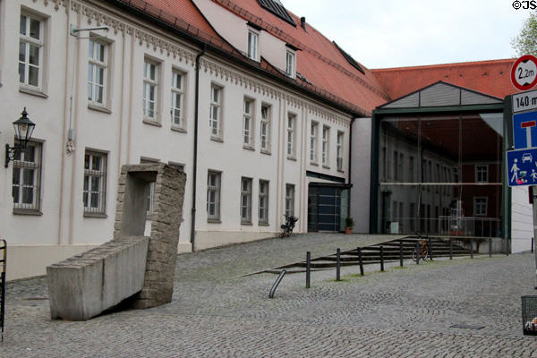 Sculpted ramp up to Augsburg Cathedral Museum. Augsburg, Germany.