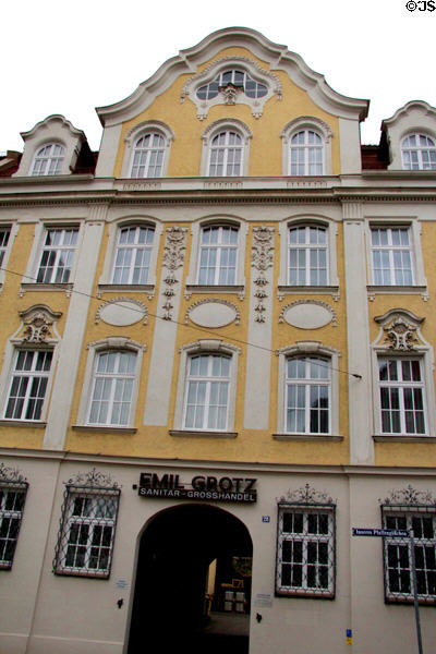 Baroque building near Augsburg Cathedral on Hoher Weg 28. Augsburg, Germany.