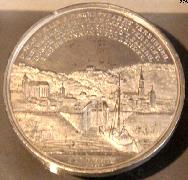 Medallion marking Bamberg canal opening (1845) by F. Rabausch & J.J. Neuss of Augsburg at Bamberg City Museum. Bamberg, Germany.