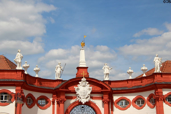 Statues atop entrance gate at Seehof Palace. Bamberg, Germany.