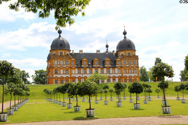 Seehof Palace over potted orange trees. Bamberg, Germany.