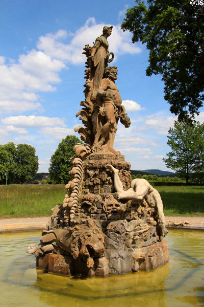 Sculpted fountain at Seehof Palace. Bamberg, Germany.