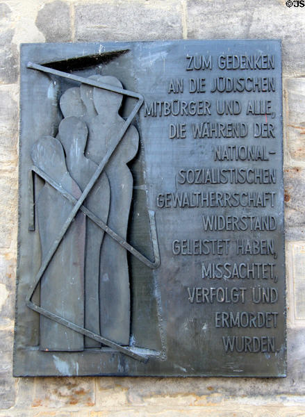 Memorial plaque on Bamberg Old Town Hall to Jews murdered by the Nazis. Bamberg, Germany.