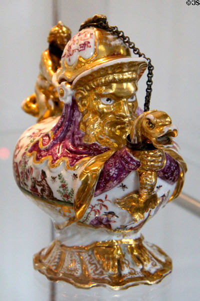 Meissen porcelain grotesque man teapot (c1730) by Johann Jacob Irminger at Bamberg Old Town Hall Museum of Faience & Porcelain. Bamberg, Germany.