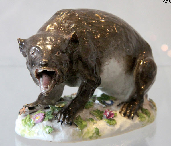 Meissen porcelain badger statuette (c1745) by Johann Joachim Kaendler at Bamberg Old Town Hall Museum of Faience & Porcelain. Bamberg, Germany.