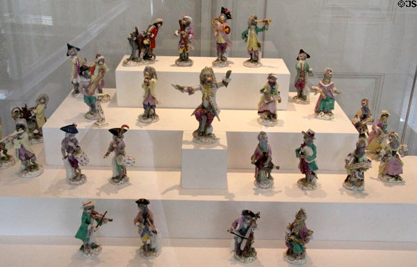 Meissen porcelain monkey orchestra (1753 & 1765) by Johann Joachim Kaendler at Bamberg Old Town Hall Museum of Faience & Porcelain. Bamberg, Germany.
