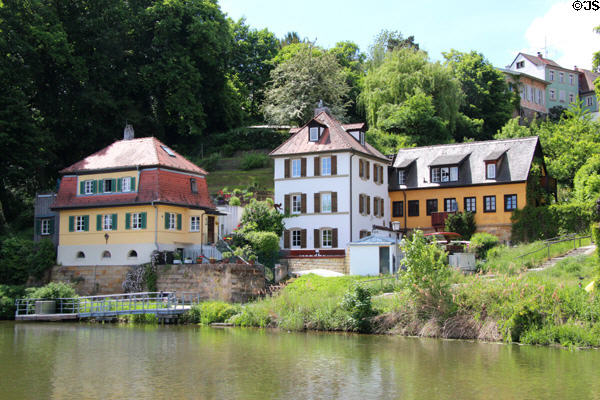 Houses over canal traversing Bamberg. Bamberg, Germany.