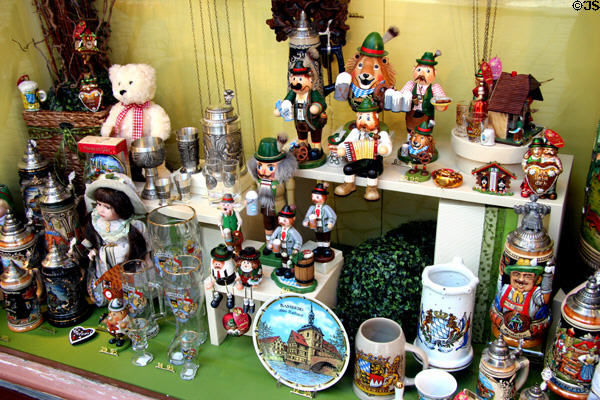 Germanic souvenirs in shop window in old town Bamberg. Bamberg, Germany.