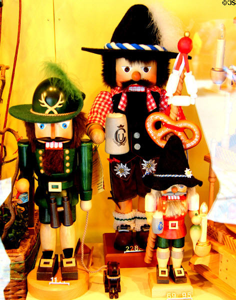 Souvenirs nutcrackers in shop window in old town Bamberg. Bamberg, Germany.
