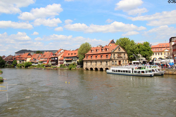 Little Venice heritage buildings beside Regnitz River. Bamberg, Germany.