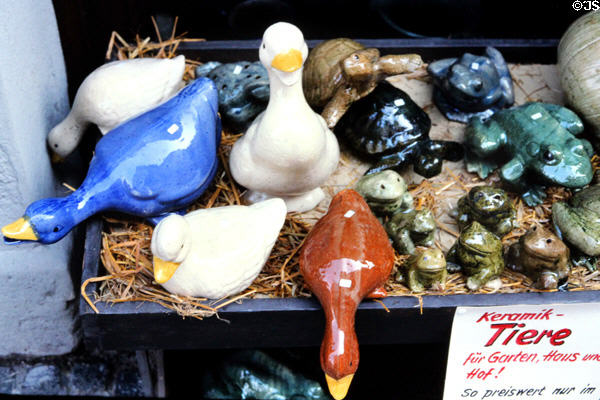 Shop selling ceramic garden animals. Bamberg, Germany.