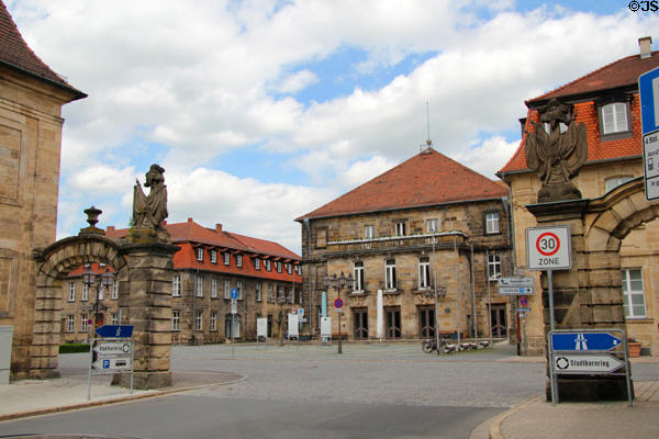 Gates where Wilhelminenstraße passes to square of Friedrichstraße. Bayreuth, Germany.