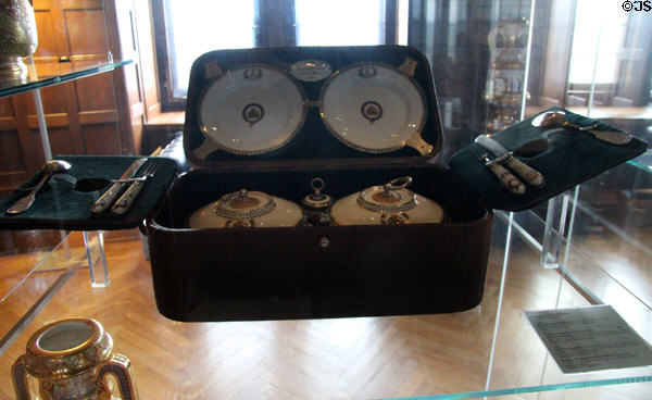 Portable porcelain table setting in case at Coburg Castle. Coburg, Germany.