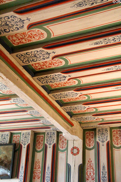 Stenciled wall decoration (c1919) in former dining room base on late Medieval original at Coburg Castle. Coburg, Germany.