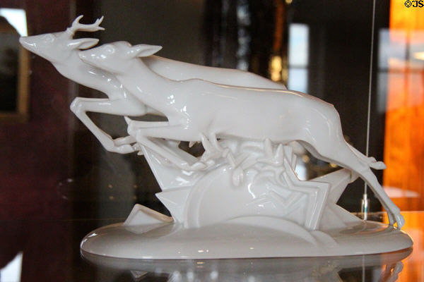Jugend stil Fleeing deer porcelain figurine 1925 by Gerhard Schliepstein for Rosenthal of Selb at Coburg Castle. Coburg, Germany.