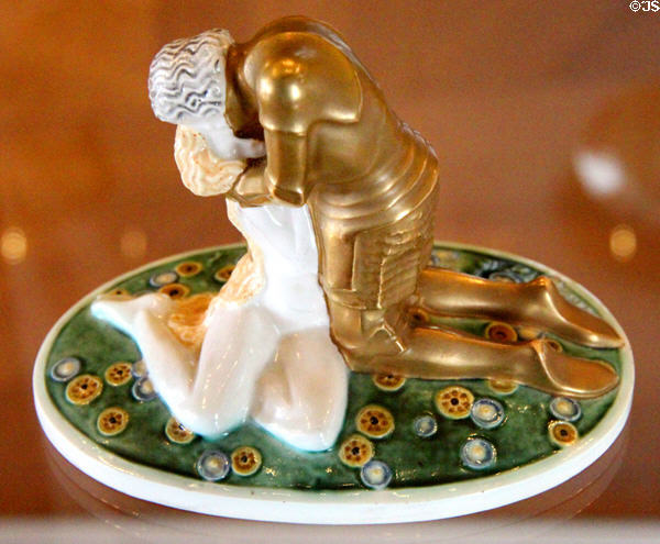 Jugend stil Danube woman & iron man porcelain figurine (c1907) by Michael Powolny for Wiener und Gmundner Keramik at Coburg Castle. Coburg, Germany.